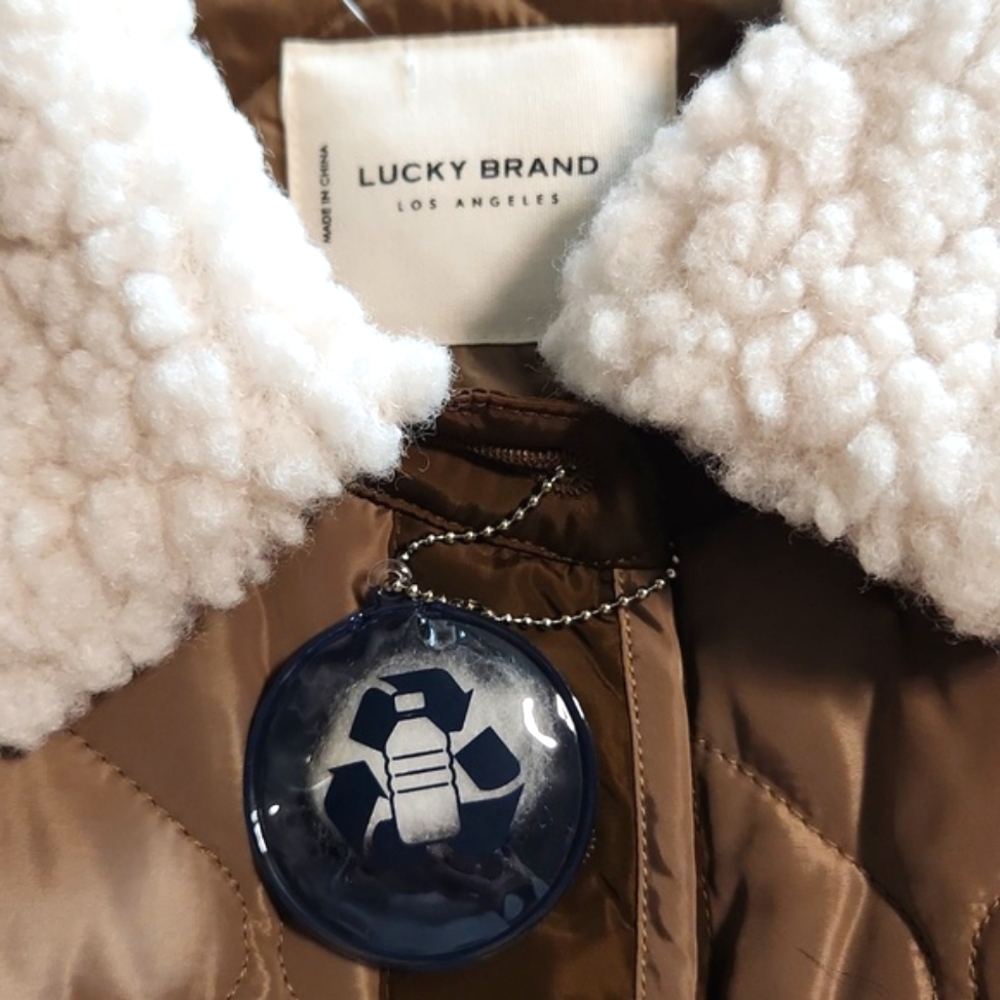 NWT! Lucky Brand Quilted Faux Fur Toffee Tobacco XL - Picture 6 of 15
